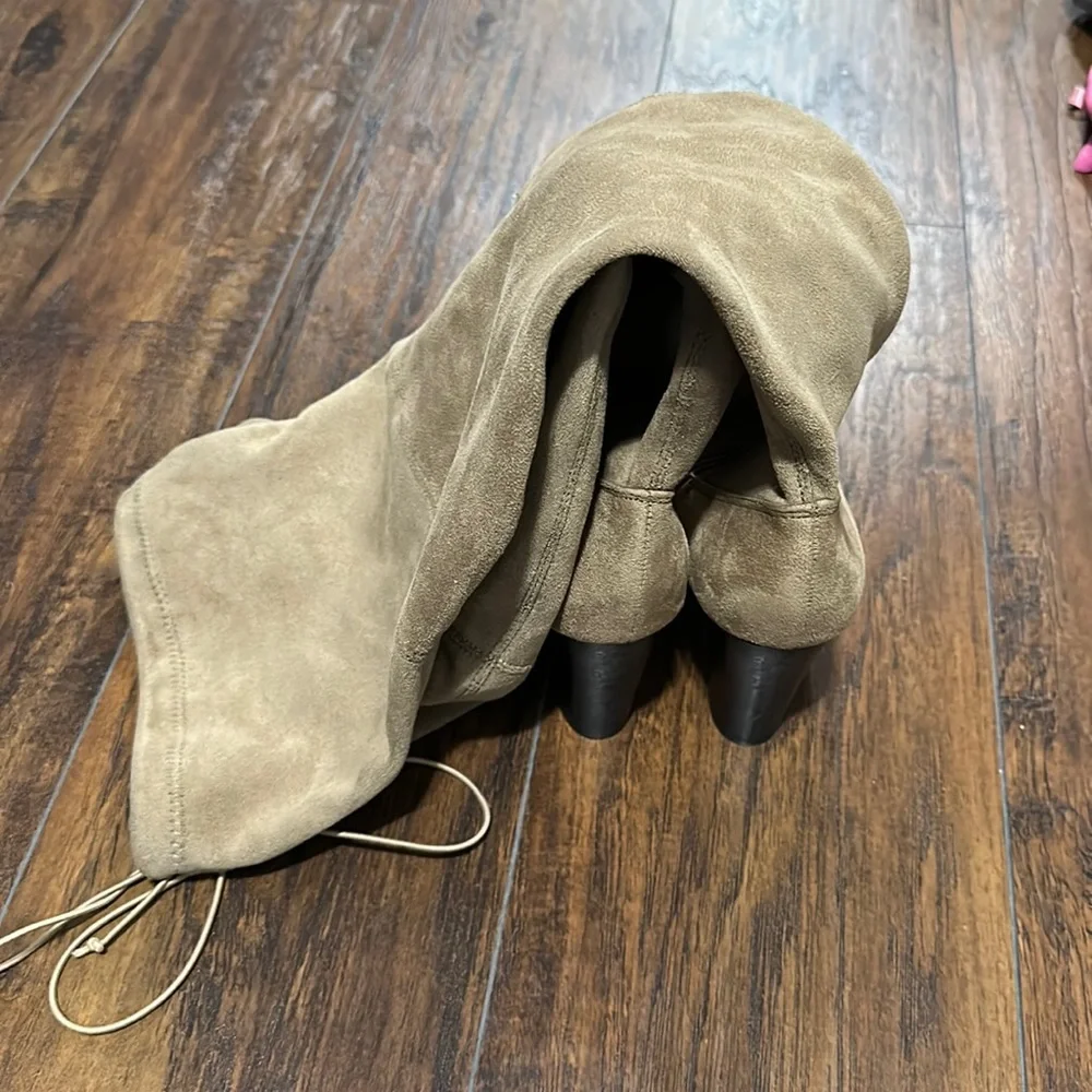 NWOT Tan Soft Elastic Tie Up Over The Knee Heel Boots